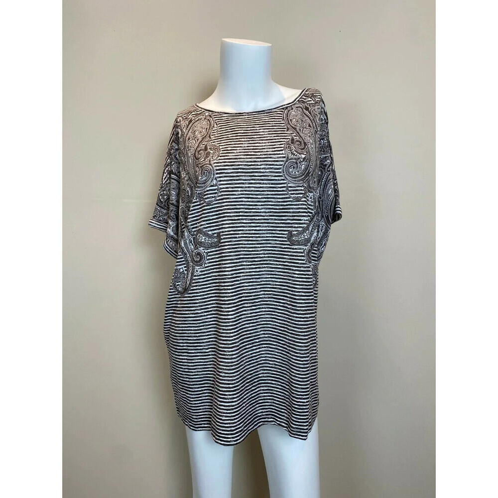 Olsen Europe Summer Studded T-Shirt In Brown White Paisley Print Size XL 16 $129